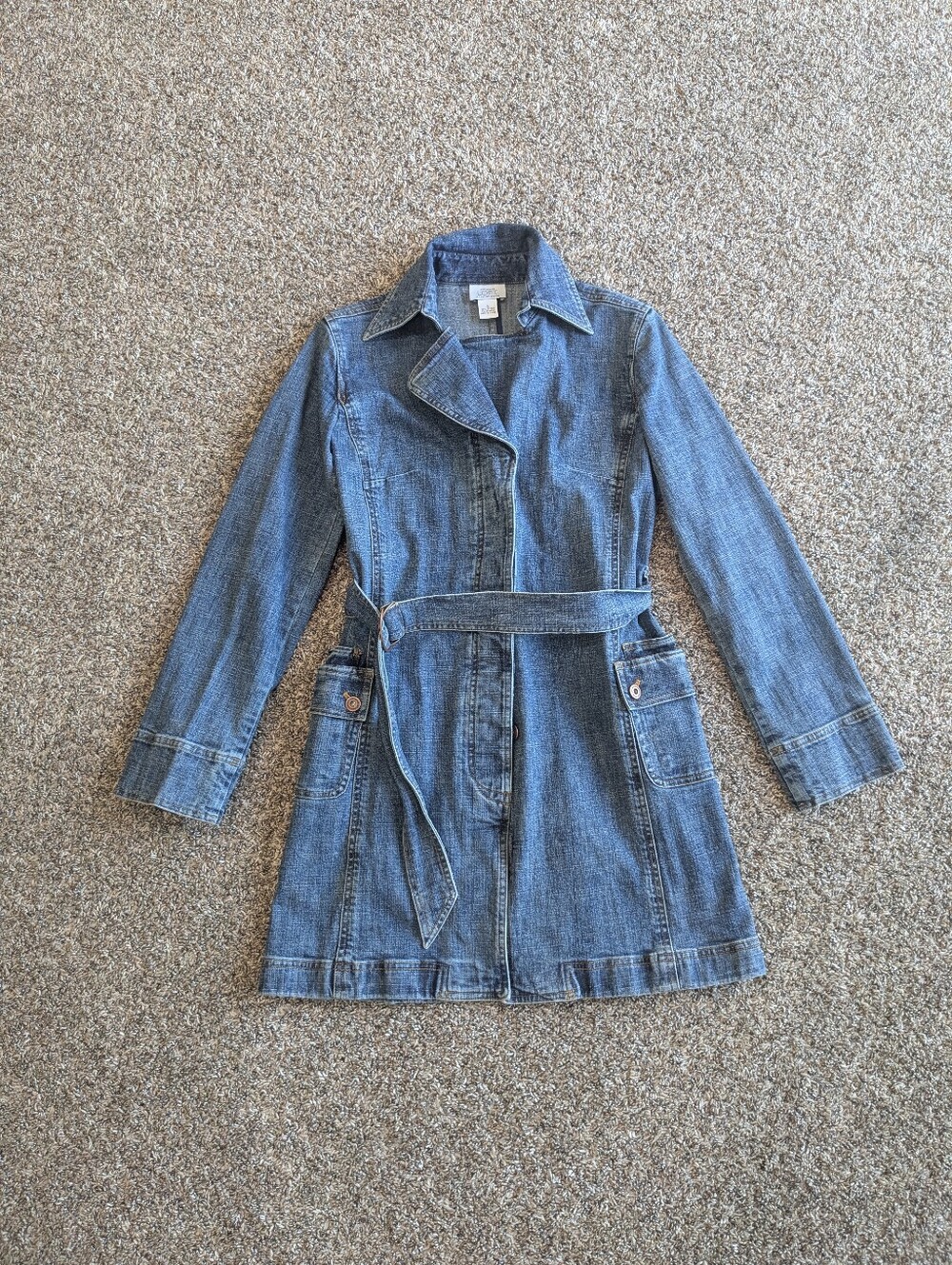 Y2K Denim Long Trench Utility Coat Jacket Size 8